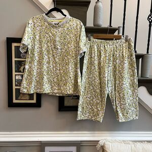 Pastunette Lemon Print Cotton Capri Pajamas sz 42 or US 10